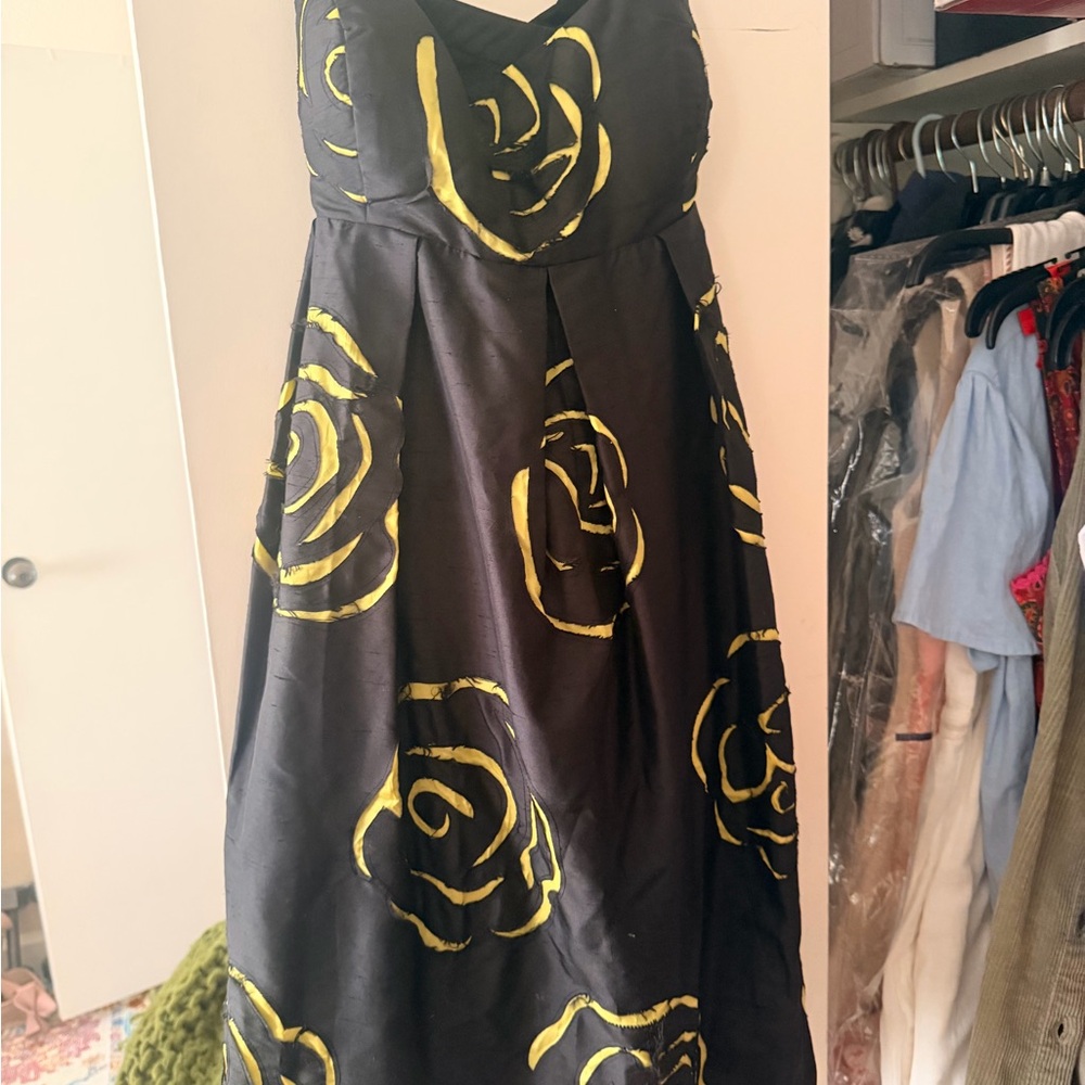 INC International Concepts Black and Yellow Midi Dress